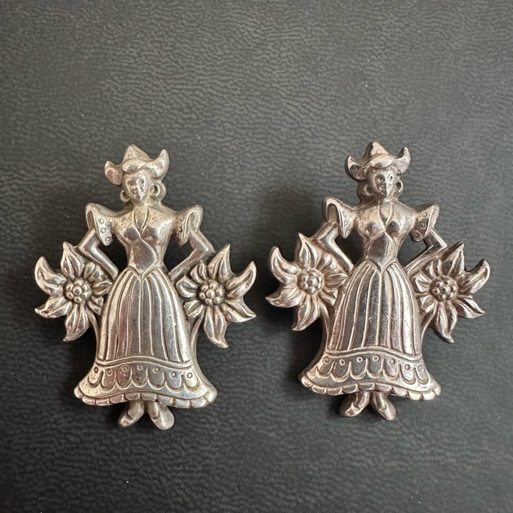 Vintage Silver Holland Milkmaid Brooch Set